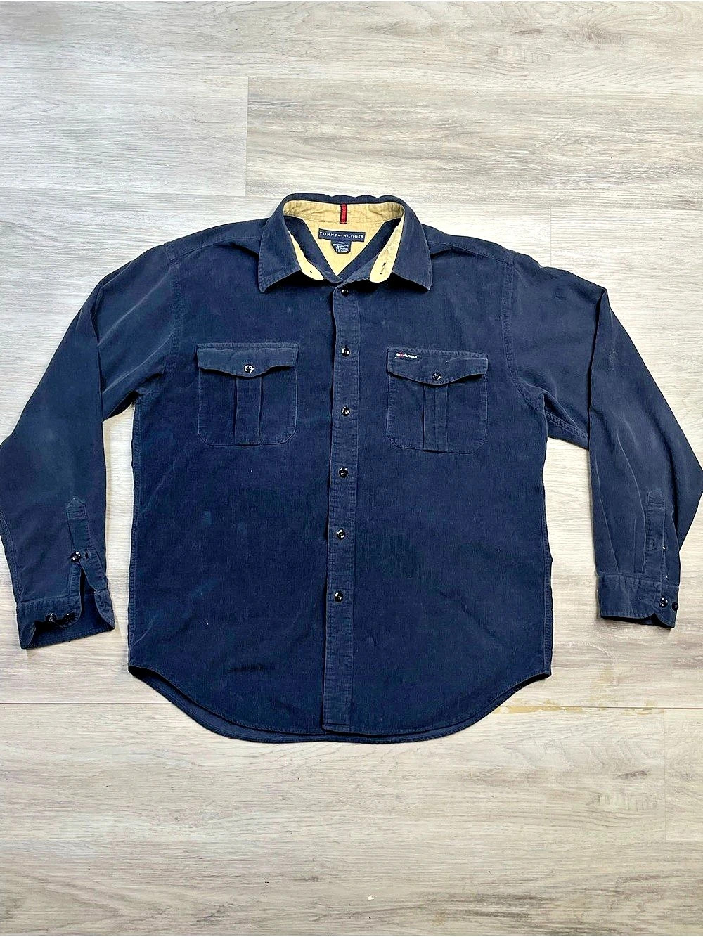 Tommy Hilfiger Vintage Corduroy Long Sleeve Button-Down Shirt Men's Black Large
